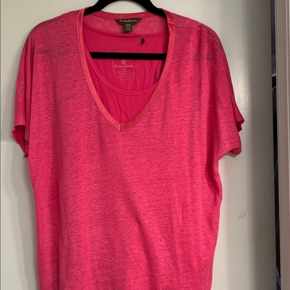 Tommy Bahama Vivid Pink Short Sleeve Linen Tee and Tank
